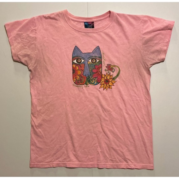 Laurel Burch Tops - VTG USA Made 90s Laurel Burch Blossoming Feline Pink T-Shirt Womens Art Cat M